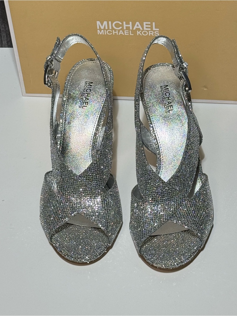 MICHAEL Michael Kors Silver Glitter Slingback Heels